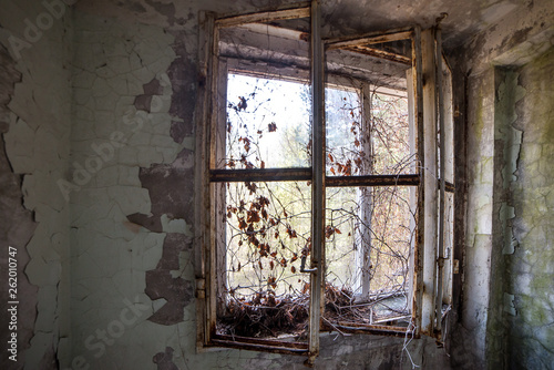 An abandoned building in Pripyat, the Chernobyl zone, Chernobyl, exclusion zone, , Ukraine photo