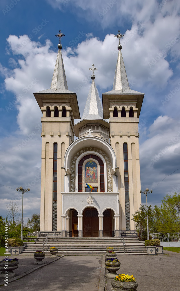 Scenic view of Orthodox Cathedral of the Archangels Michael and Gabriel in Sighet, Maramures, Romania
