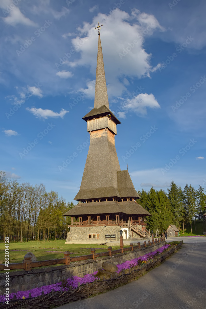 Traditional Maramures wooden church in Sapanta-Peri monastery, Romania  Stock Photo | Adobe Stock