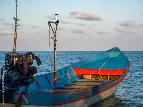 Motor boat on the surface of the sea near the island. Koh Phangan. Thailand