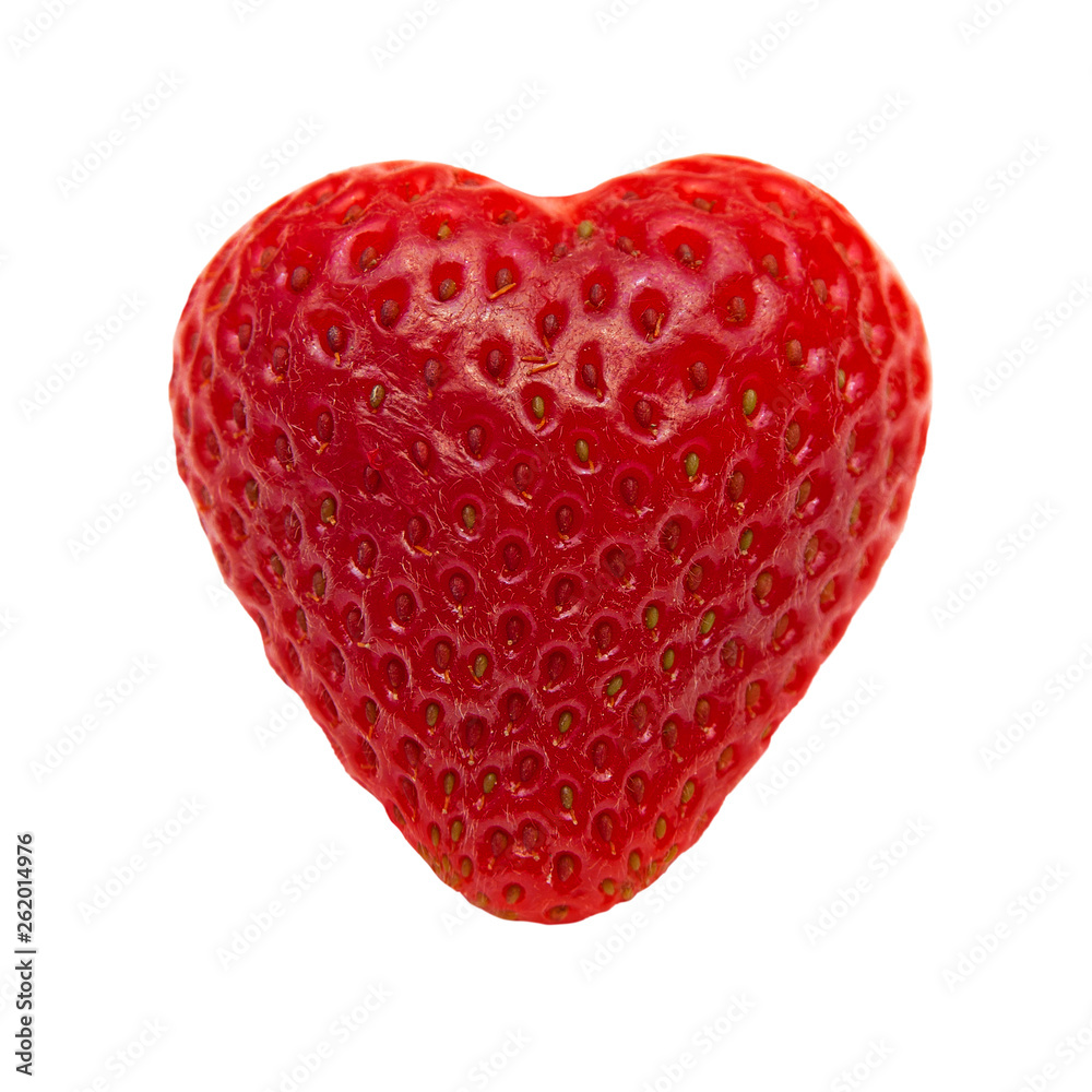 Red heart shaped strawberry on white background