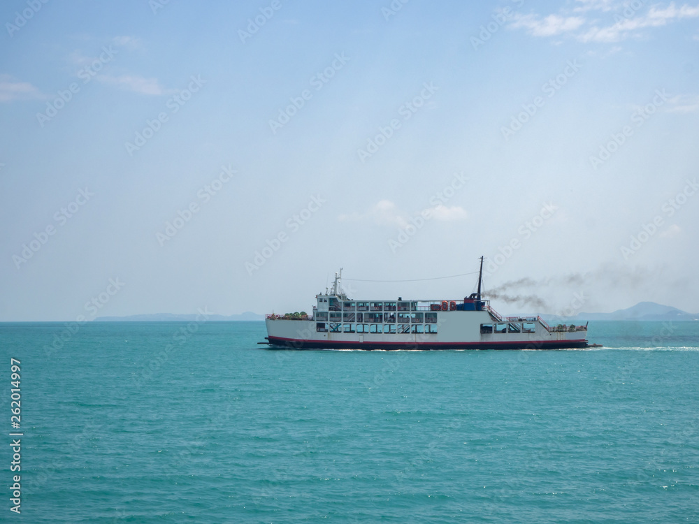 Motor boat on the surface of the sea near the island. Koh Phangan. Thailand