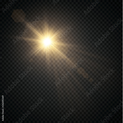 Vector transparent sunlight special lens flare light effect. Sun flash with rays and spotlight