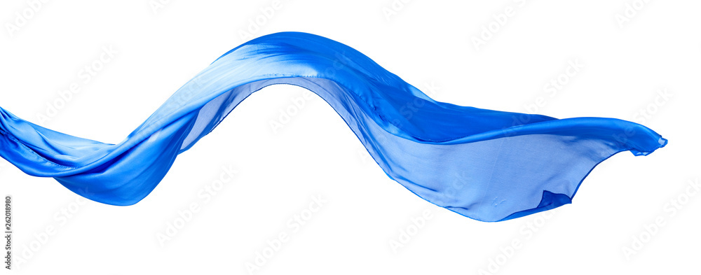 Smooth elegant blue transparent cloth isolated on white background. - obrazy, fototapety, plakaty 
