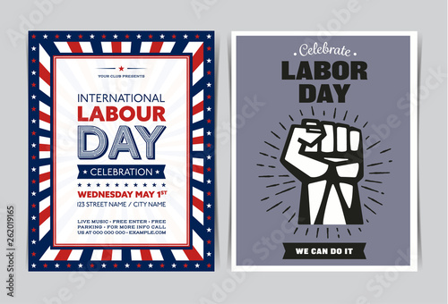 Set of Happy Labour Day poster templates. Vector illustration.