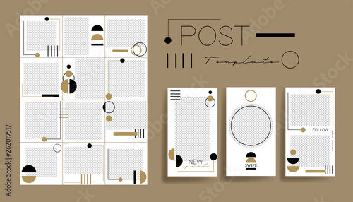  Design backgrounds for social media banner.Set of instagram post frame templates.Vector instagram stories cover. Mockup for personal blog or shop. Endless square puzzle layout for promotion.