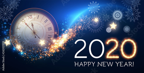 Happy Hew 2020 Year Clock, Fileworks, Lights and Bokeh Effect.
