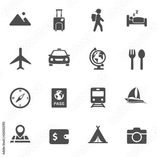 travel and tourism vector icon set. for web, mobile and ui design travel and tourism silhouette vector icons isolated on white background