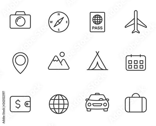travel and tourism outline icon set. travel and tourism vector icons isolated on white background. for web and ui design