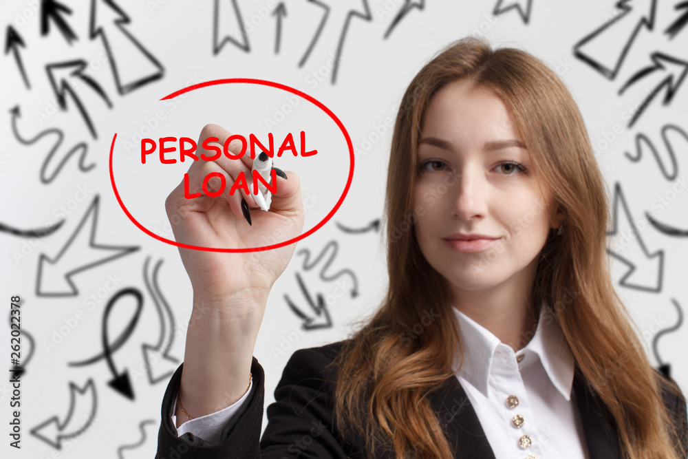 Business, technology, internet and networking concept. Young entrepreneur showing keyword: Personal loan Business, technology, internet and networking concept. Young entrepreneur showing keyword: Personal loan