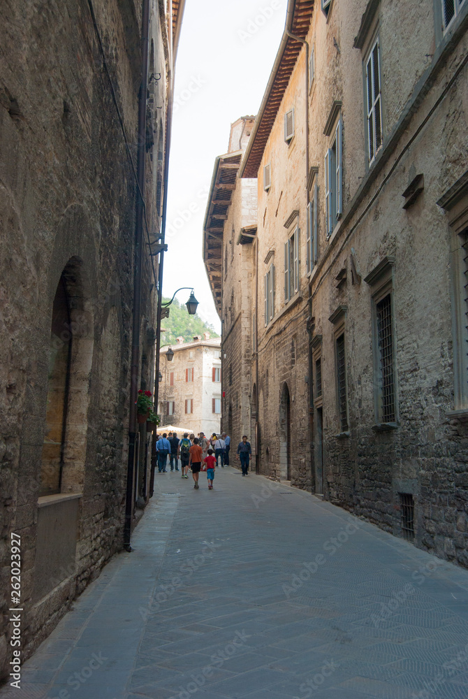 A street with characteristic houses of Gubbio city