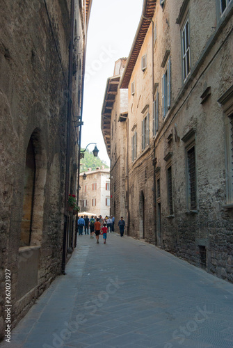 A street with characteristic houses of Gubbio city
