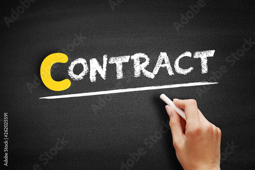 Contract text on blackboard, business concept background photo