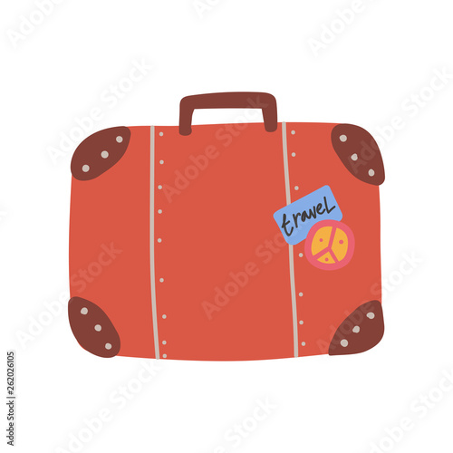 Retro Leather Suitcase, Summer Travel Sign Symbol Vector Illustration