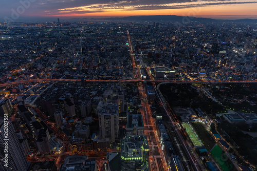 Cityscape at sunset. Osaka  Japan