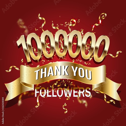 1 million followers thank you gold paper cut number illustration. Special user goal celebration for 1000000 social media friends, fans or subscribers.