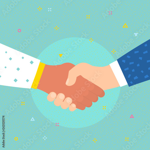 Concept of success deal, happy partnership, greeting shake, casual handshaking agreement. Shaking hands.