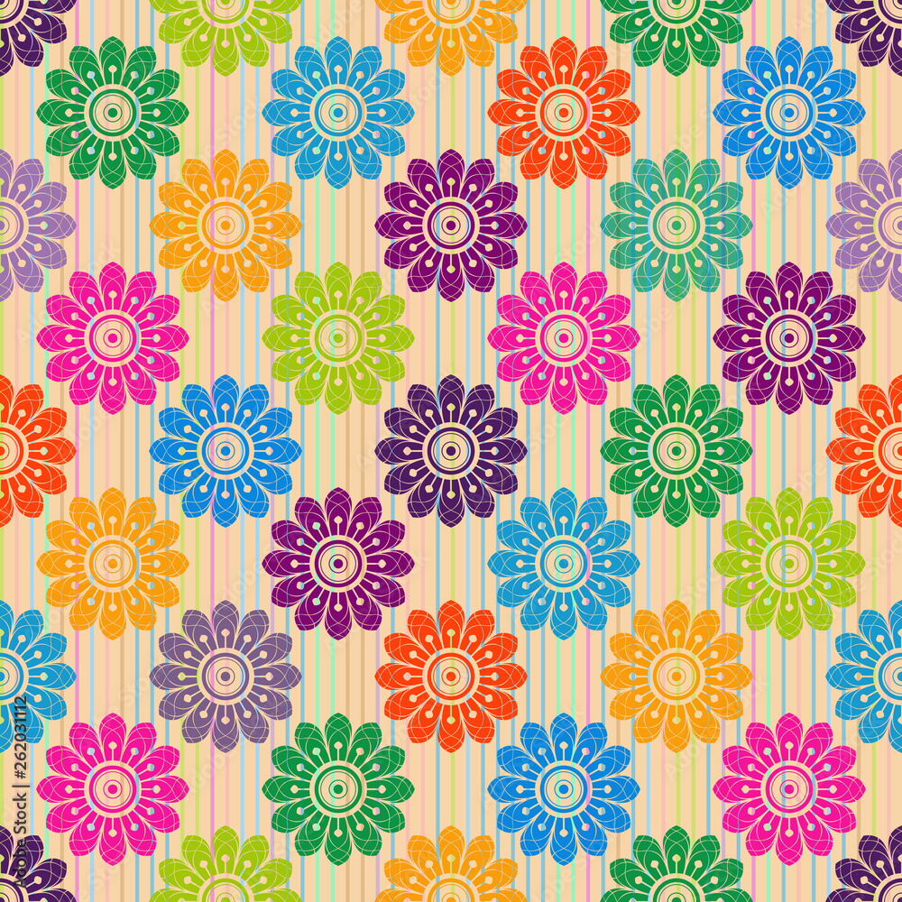 Seamless spring pattern with vintage doodle flowers
