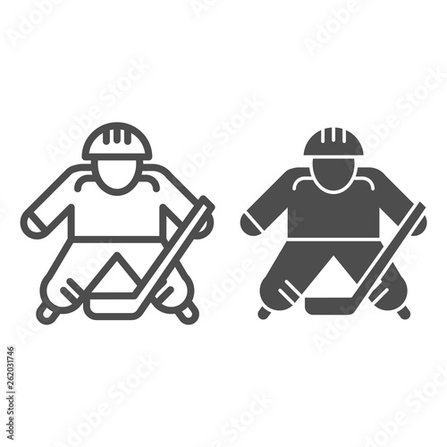 Hokey player line and glyph icon. Ice hockey player vector illustration isolated on white. Sportsman outline style design, designed for web and app. Eps 10.