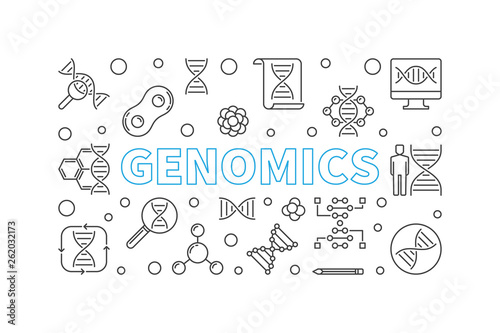 Genomics vector concept horizontal illustration in thin line style