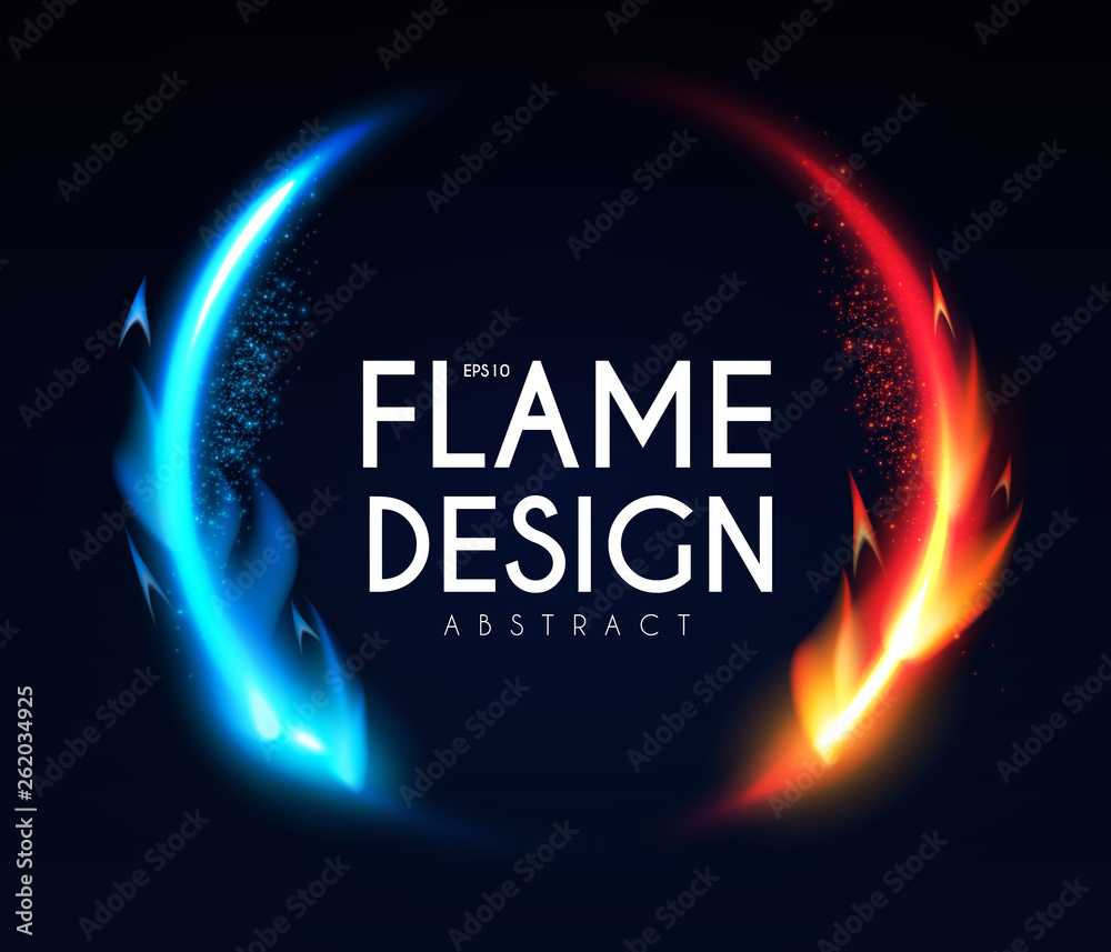 Burning Fire Circle Banner. Flame Power. Light Effect.