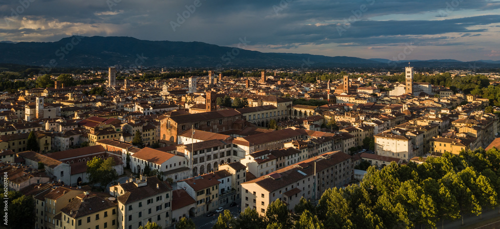 Aerial view of Lucca, Tuscany, Italy