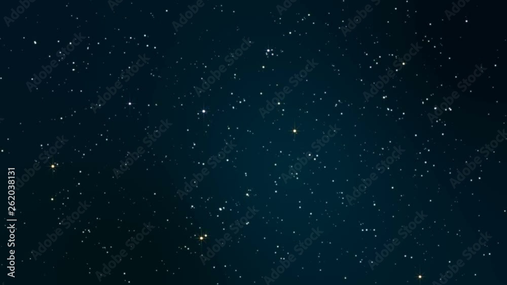 Night starry skies with twinkling and blinking stars seamless loop. Abstract dark 3D animation with glowing stars or particles. Space science background of blue sky in starry night in UHD 4K