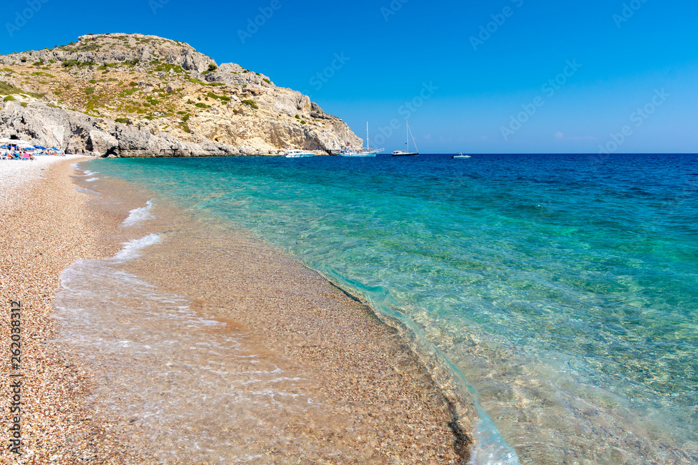 view on Afandou Beach on Rhodes island in Greece