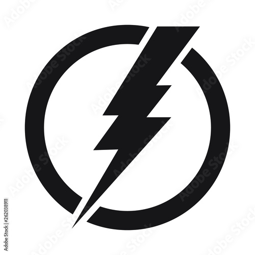 Lightning bolt in circle, electricity power vector icon