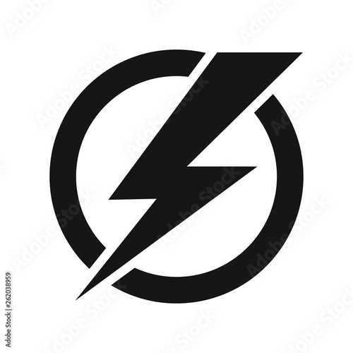 Lightning bolt in circle, electricity power vector icon