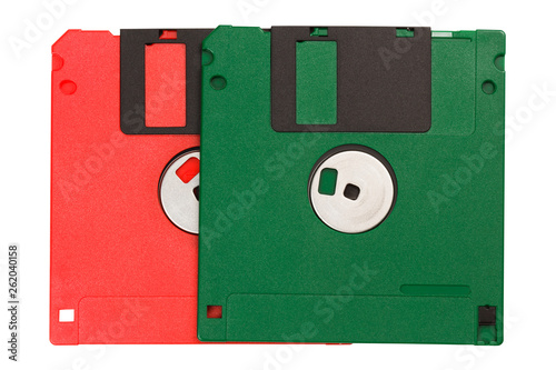 Colorful floppy disks isolated on white background