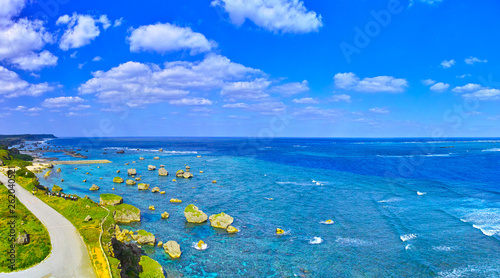 宮古島。東平安名崎灯台から見た風景（パノラマ）