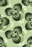 Fabric pattern with big dark grey palm leaves
