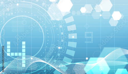 Futuristic concept, Hexagons and squares on blue background