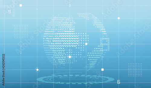 Futuristic globe and circuit lines on light blue background