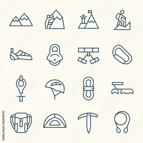 Rock climbing vector icon set