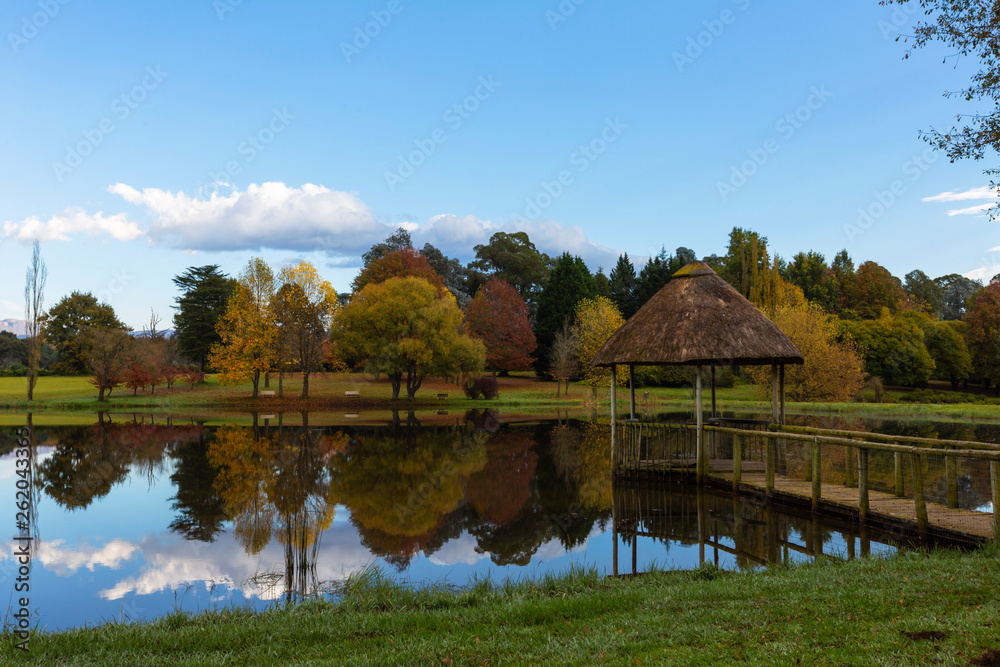 Reflection of autumn colored trees on water Reflection of autumn colored trees on water
