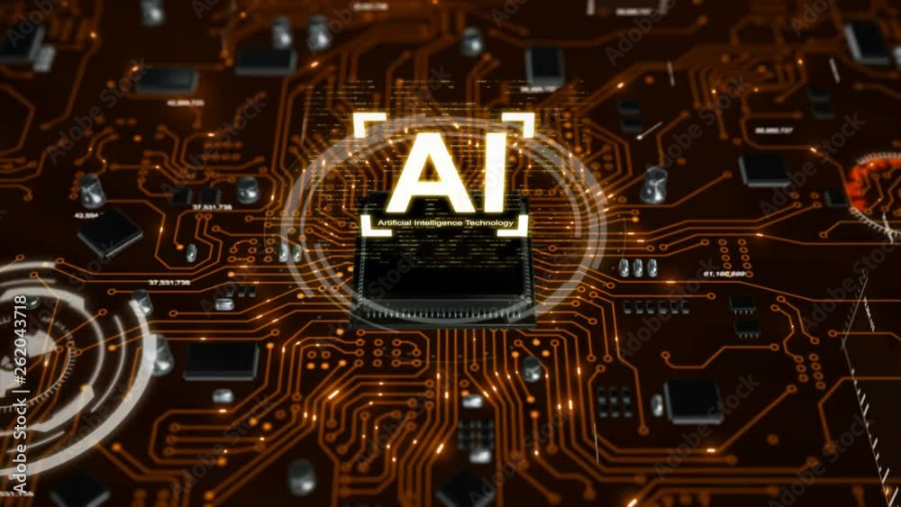 3D Render animation of AI Artificial intelligence in CPU chipset ...