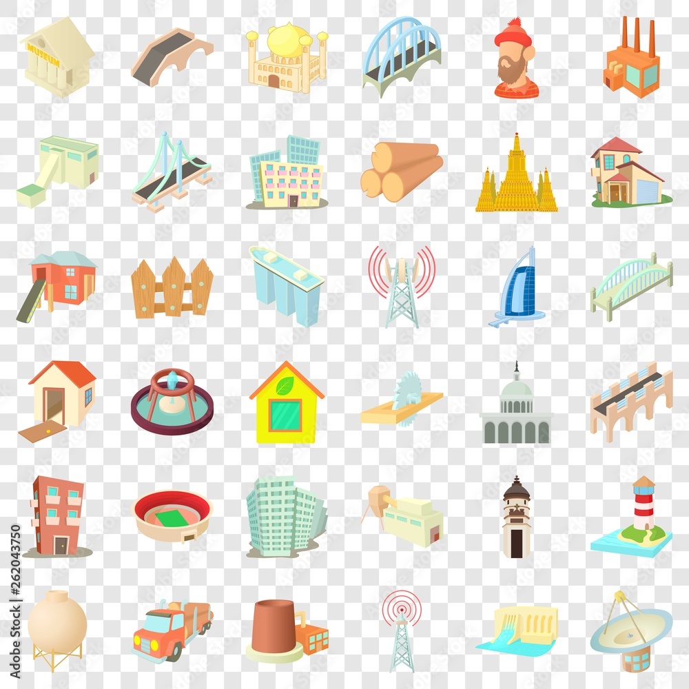 Construction site icons set. Cartoon style of 36 construction site vector icons for web for any design