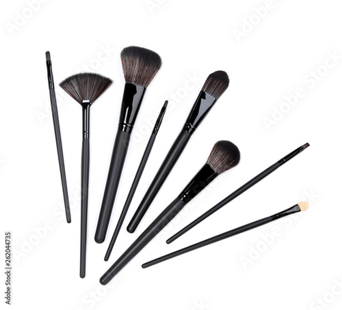 Obraz na plátne Black makeup brushes isolated on white background