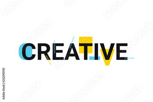 Graphic design of a word "creative" in playful and trendy way with blue and yellow colors. Modern, simple typography.