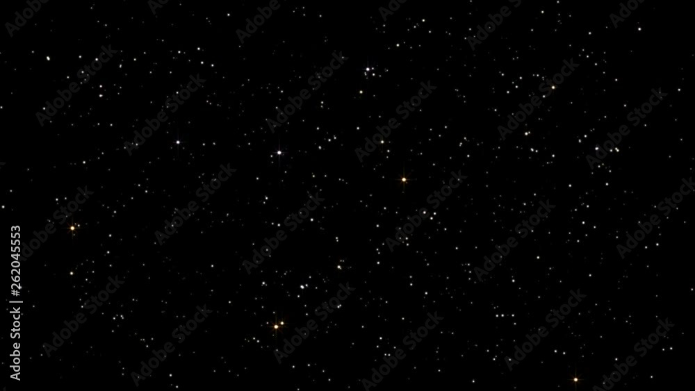 Night starry skies with twinkling and blinking stars seamless loop. Abstract dark 3D animation with glowing stars or particles. Space science background of black sky in starry night in UHD 4K