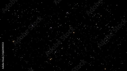 Night starry skies with twinkling and blinking stars seamless loop. Abstract dark 3D animation with glowing stars or particles. Space science background of black sky in starry night in UHD 4K photo