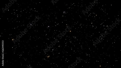 Night starry skies with twinkling and blinking stars seamless loop. Abstract dark 3D animation with glowing stars or particles. Space science background of black sky in starry night in UHD 4K