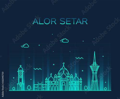 Billede på lærred Alor Setar skyline Kedah Malaysia vector linear