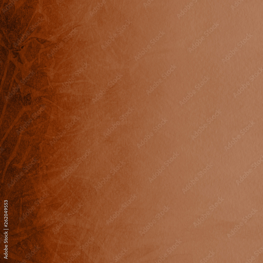 Fototapeta premium Orange with brown ink and watercolor textures on white paper background. Paint leaks and ombre effects. Hand painted abstract image.