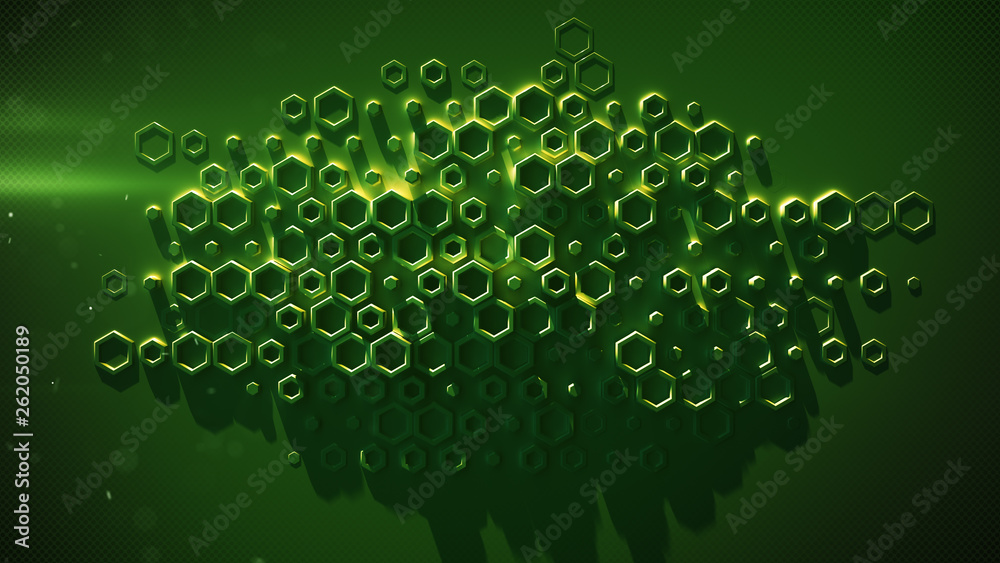 Green wall with various hexagon shapes 3D render Stock Illustration ...