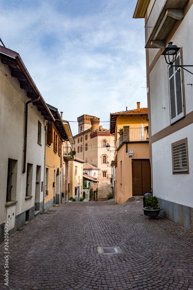 Little alley in the medieval village of Barolo