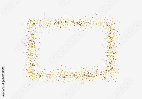 Decorative frame with glitter tinsel of confetti. Glow border of gold stars and dots points