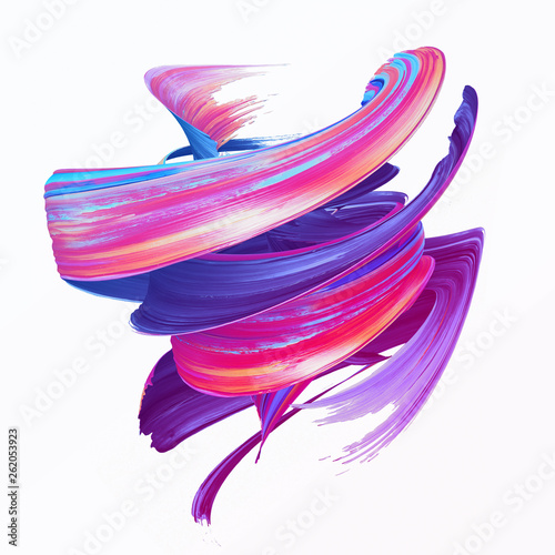 Fototapeta Naklejka Na Ścianę i Meble -  3d render, abstract brush stroke, creative smear clip art, paint splash, dynamic splatter, colorful curl, artistic ribbon, isolated on white background